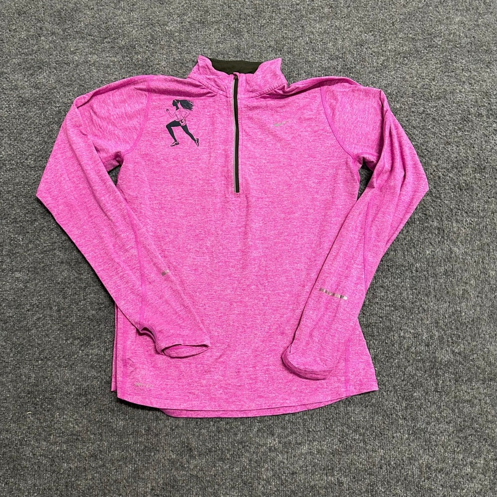 Nike Quarter Zip Womens Size M Pink Dri-Fit Marathon Running Long Sleeve Shirt
